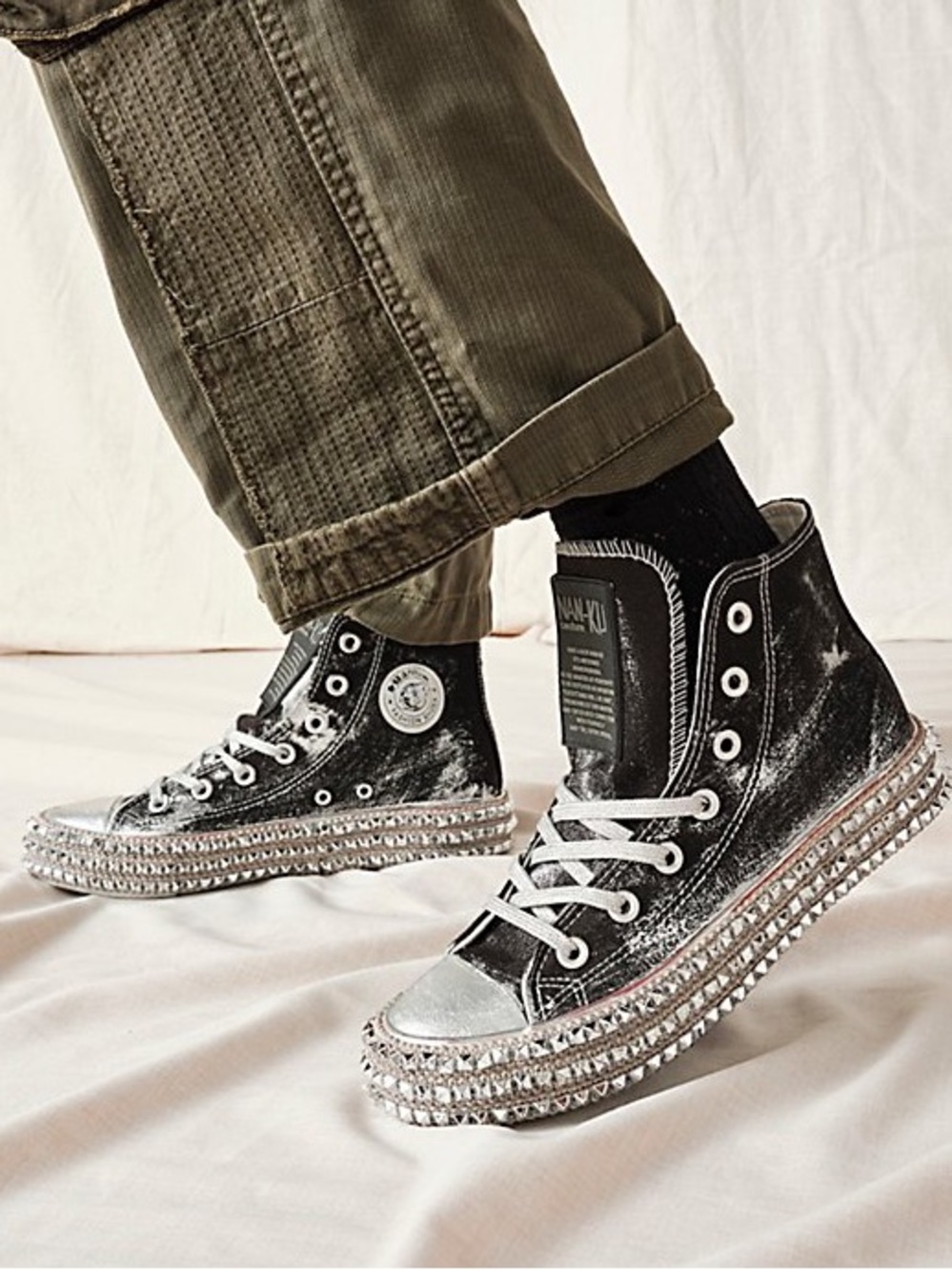 NAN-KU Couture x Free People Black Cruise Studded Hi-Top Sneakers Women’s 8.5